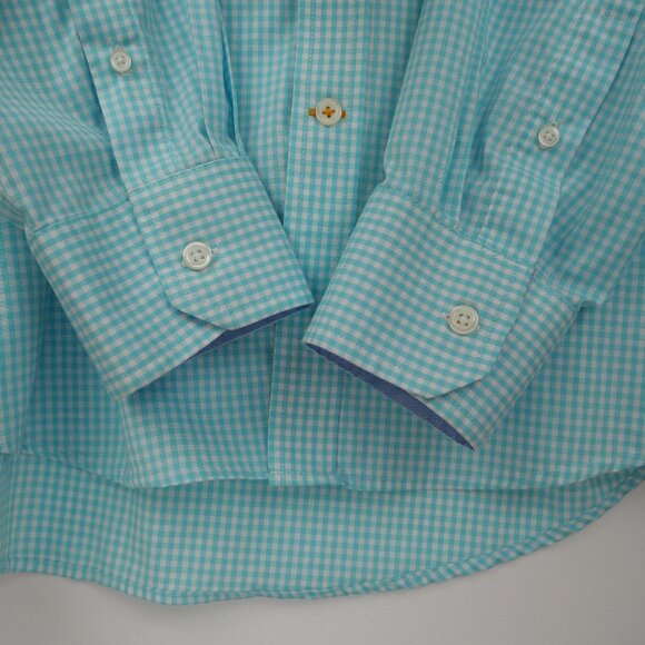 Izod Shirt Mens XL Aqua White Checkered Button Down Long Sleeve Casual Classic - Picture 6 of 16